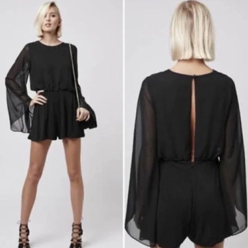 TopShop Black Bell Sleeve Open Back Long Sleeve Romper 8